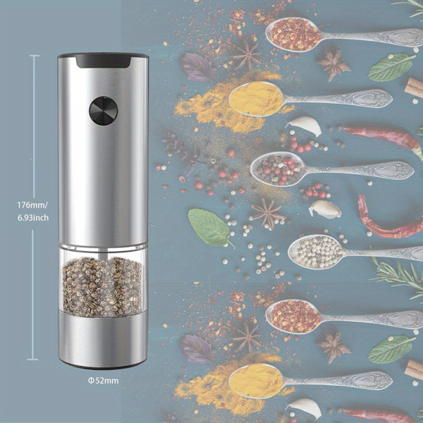 1pc Electric Salt and Pepper Grinder, One-handed Automatic Operation, white LED Light, Dual Charging Base, Adjustable Coarseness, Battery Powered, Generous Capacity