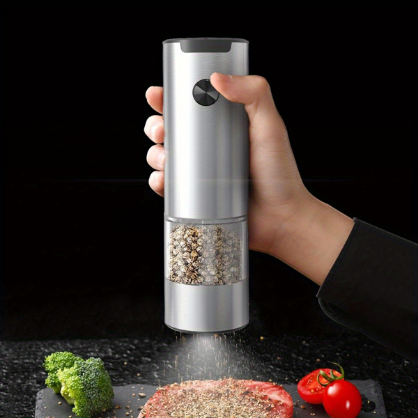 1pc Electric Salt and Pepper Grinder, One-handed Automatic Operation, white LED Light, Dual Charging Base, Adjustable Coarseness, Battery Powered, Generous Capacity