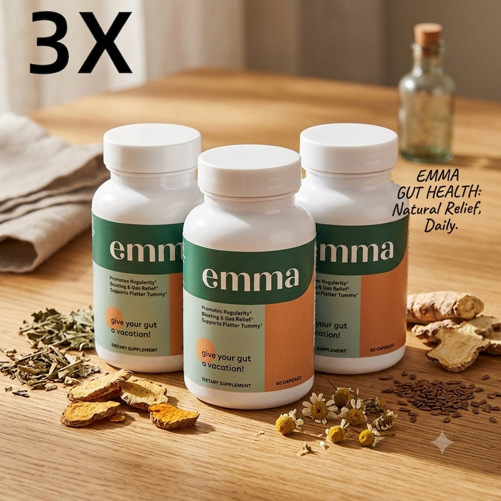 3pack  EMMA Supplement for Gut Health-Gas and Bloating Relief Constipation 60 Counts